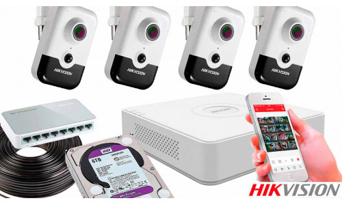 Комплект видеонаблюдения на 4 камеры для помещения со звуком 4mp IP